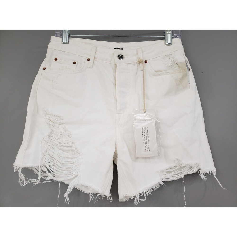 GRLFRND Jean Shorts 26‎ Womens Ivory Cut Off Distressed Denim Jourdan Boyfriend